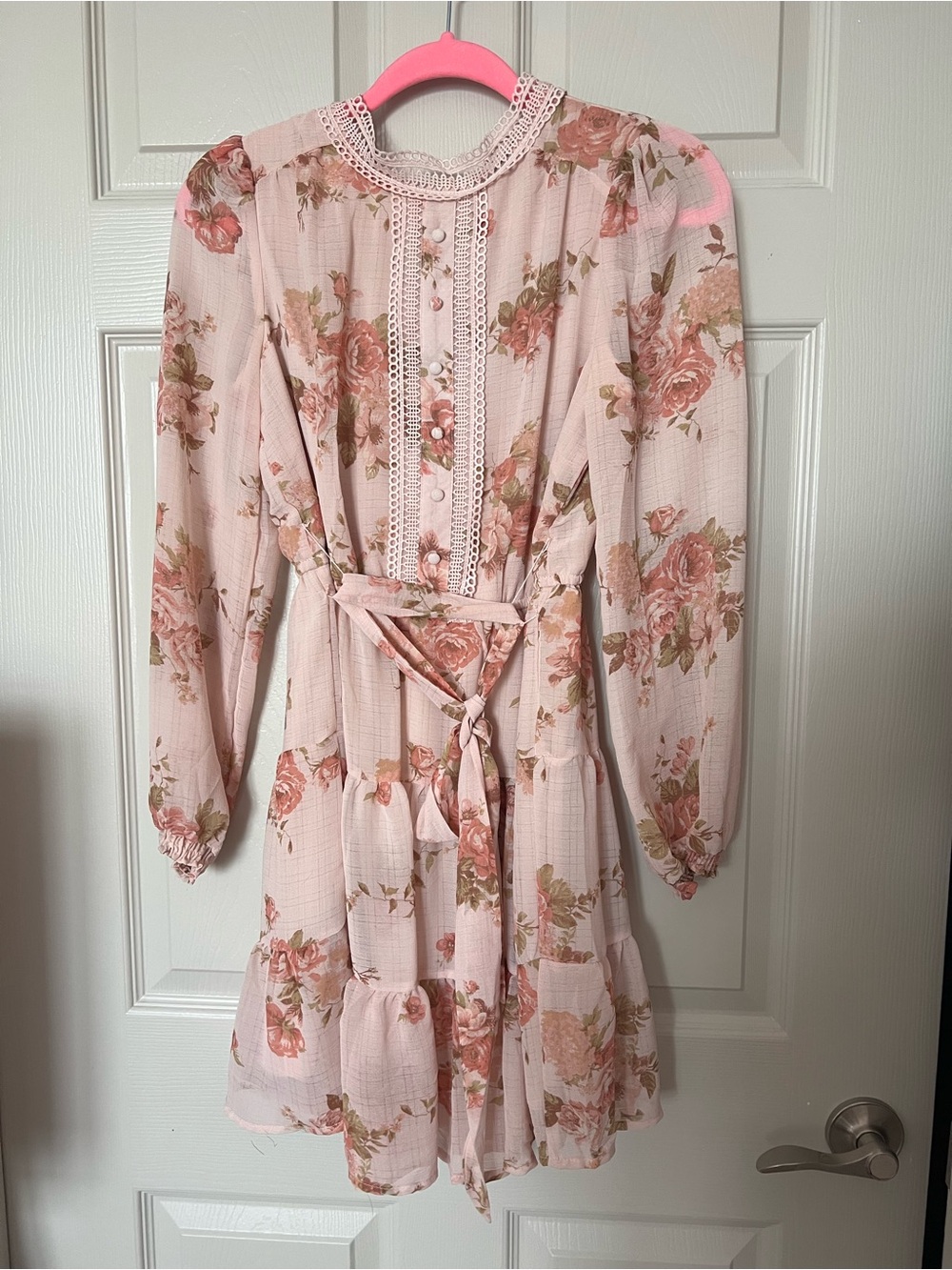 Blu Pepper Pink Floral Lace-Trim Mini Dress
